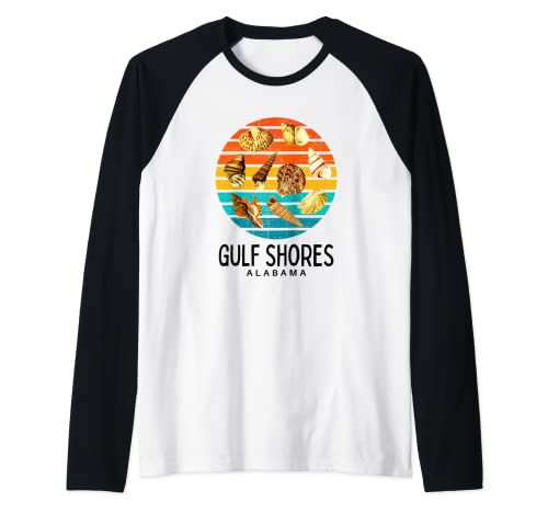 Gulf Shores Alabama Beach Shells Retro Novedad Camiseta Manga Raglan