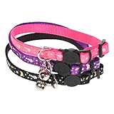 HAPINARY 3個猫用首輪 調節可能 反射デザイン ベル付き 屋外アクティビティに適した装飾首輪 子猫にもフィットするしなやかな素材