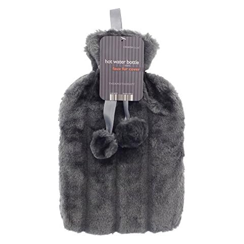 COSY DARK GREY HOT WATER BOTTLE WITH FAUX FUR Cover