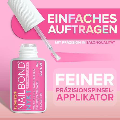 NYK1 NailBond Nagelkleber Für Kunstnägel Extra Stark (8ml) Pinsel On Nagelkleber Für Tips, Press On Nails Und Acrylnägel Nagel Kleber - Nagelkleber Für Eingerissene Nägel Anti-Pilz Nail Glue