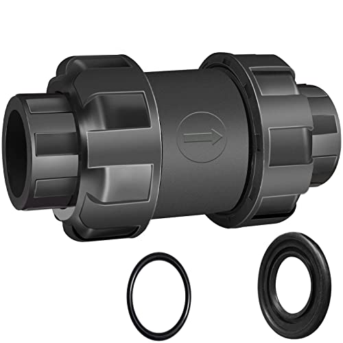 FANOVO 2 inch PVC Union Check Valve Built in Spring with Slip Socket Full Port, 2'' Schedule 80 One Way Sump Pump Backflow Preventer Silent Combination Non Return Valve, for Sprinkler Swimming Pool
