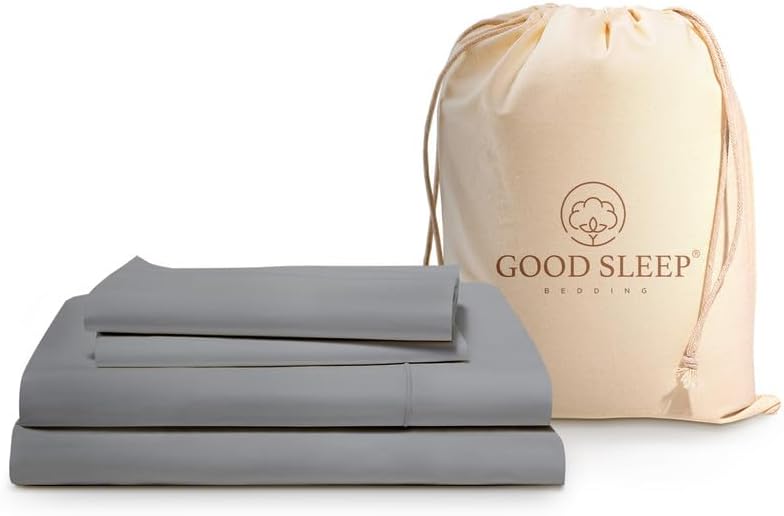 Good Sleep Bedding Juego de sábanas de algodón de 4 piezas tamaño individual XL, sábanas extralargas, color gris claro, transpirable, bolsillo