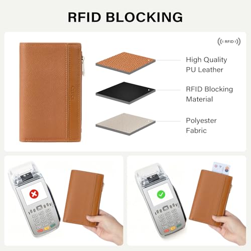 Image of CLUCI Small Wallet for Women PU Leather RFID Wallet Blocking Designer Bifold Ladies Wallet Card Holder Brown