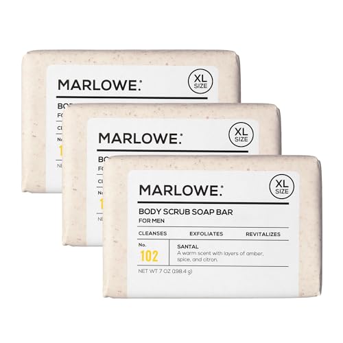 Image of MARLOWE. Body Scrub Soap, Exfoliating Soap Bar, Santal, 7 oz (3 Bars) | Scrub Soap Bar that deeply cleanses and exfoliates while buffing away rough, dry skin. Warm Santal scent.