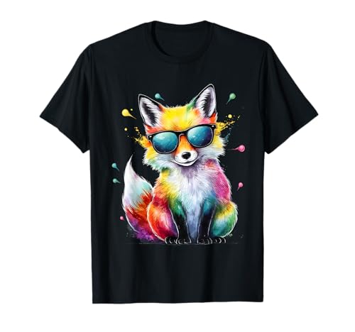 Fox Herren Damen Bunt Aquarell Fuchs T-Shirt