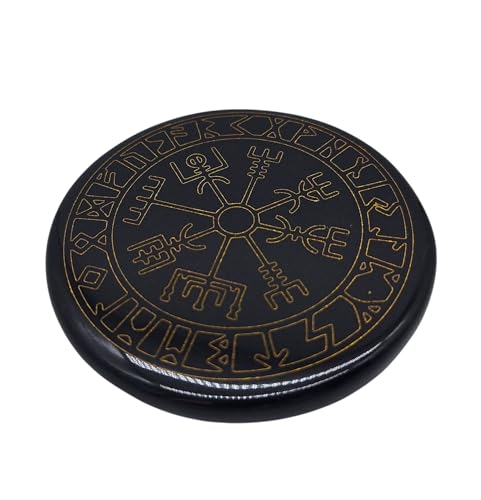 Ya en mundofriki.es: AB Viking Crafts Posavasos de ágata negra de 7,5 cm de diámetro, con brújula vikinga, Vegvisir en círculo rúnica, disco de piedras preciosas pulidas, piedra protectora y símbolo nórdico, incluye bolsa