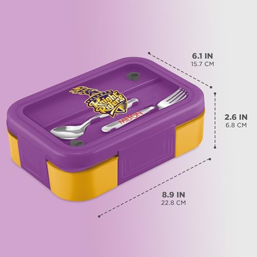 Image of Milton Sports Ethan 2 | KKR Official Drinkware Partner | Inner SS Tiffin Box, 2 Partition,Steam Release Plug | PU Insulated,Leak-Proof | Lunch Box for Kids,Boys,Girls with Snap Lock Lid | 650 ml, Gold