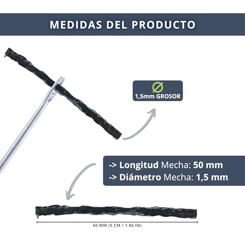 IBRIQO® 15 Mechas de Recambio 1,5 x 50 MM para Kit Herramienta Reparación Pinchazos MTB | Recambio Mechas MTB | Mechas Reparación Tubeless MTB y Road | Recambios Antipinchazos Bicicleta - imagen 3
