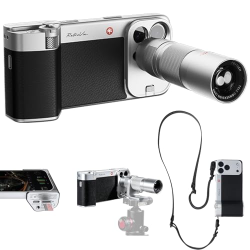Image of PGYTECH RetroVa All-in-one Grip Kit for iPhone 16 Pro, 2.35X Telephoto Lens | 282mm Equivalent Optical, Vintage Grip with External Recording, Bluetooth Remote,Retro Case for Wildlife /Sports /Concert