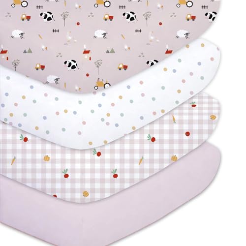 Image of Little Grape Land 4-Pack Fitted Crib Sheets, 52x28 Microfiber for Girls | Perfect Fit,Ultra-Soft Fabric,Charming Design,Great Value 4-Pack,Easy Care,Ranch-Pink