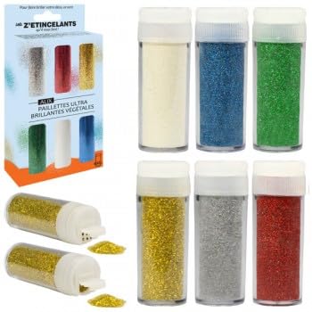 6 barattoli di glitter vegetali in 5g (oro, argento, rosso, verde, blu, bianco)