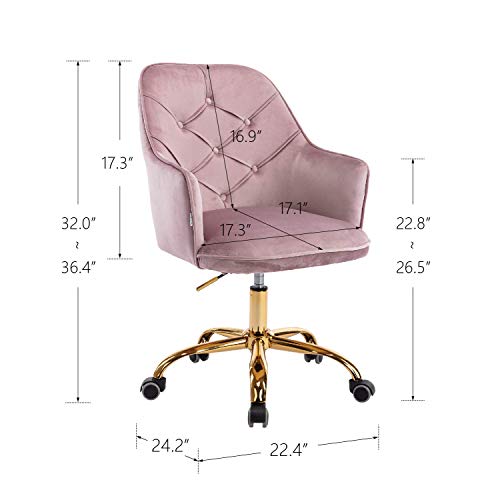 Henf Velvet Home Office Chair On Wheels, 360° Swivel Chair Desk Chairs Vanity Chair Modern Tufted Chair With Armrest/Gold Base, Height Adjustable Upholstered Office Chair Task Chair #TOP6