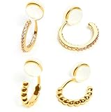 Yurielys Clip on Hoop Earrings for Women, 14K Real Gold Plated Cubic Zirconia Mini Hoop Beaded Non Pierced Fake Piercing Earrings