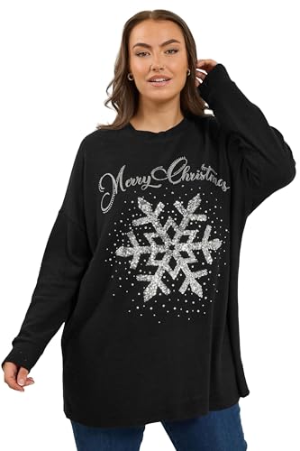 Yours Curve Sequin Snowflake Novelty Christmas Jumper - Women's - Plus Size Curve Black