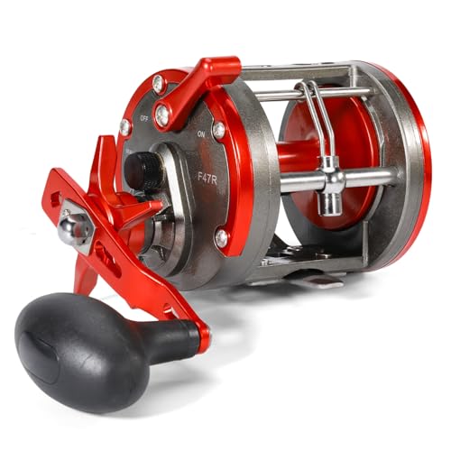 Sougayilang F47 Baitcasting Fishing Reel - Reinforced Metal Body Round Baitcaster for Smooth Powerful Saltwater Inshore Surf Trolling - Conventional Reel for Catfish, Musky, Bass, Pike