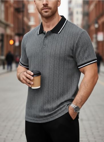 Image of Mack Jonney Men's Premium Jacquard Polo T-Shirt | Short Sleeve Soft Knit Fabric | Stylish Casual & Smart Wear Polo-M6907