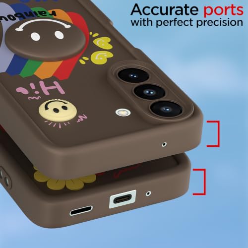 Image of Pikkme Back Cover for Samsung Galaxy A27 5G / M47 5G | Soft Silicone| Cute Rainbow Smile & 3D Cartoon Flower Design | Shockproof Raised Camera Protection Bumper Case (Brown)