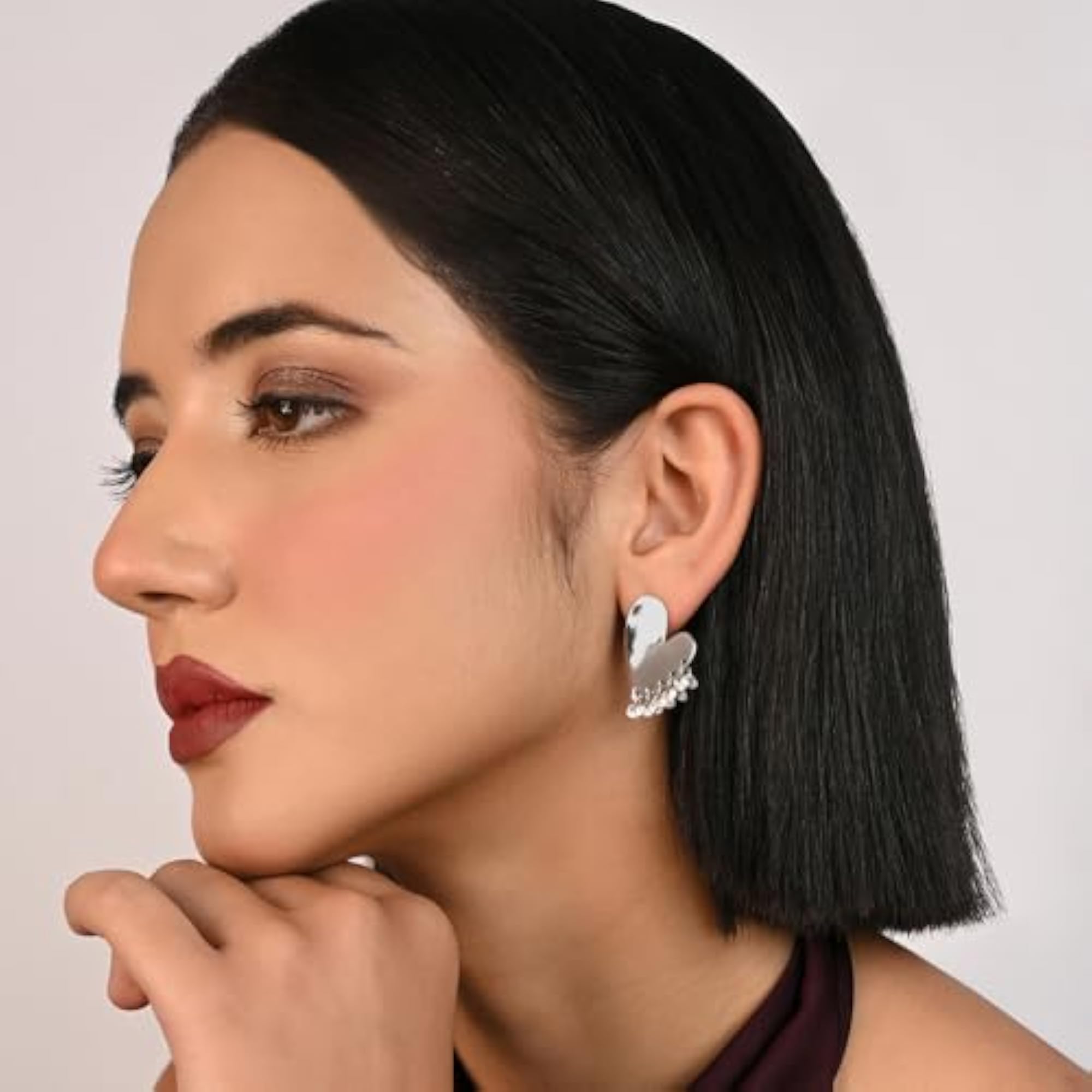 Women's Pure 925 Silver Dangling Stone Heart Stud Earrings
