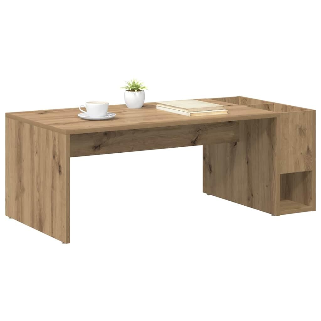 Mesa de centro de madera de roble Artisan, 101,5 x 50 x 37 cm, con estante para salón, mesa de centro rectangular con mucho espacio para libros y decoración, superficie fácil de limpiar
