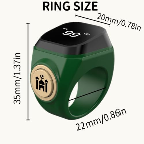 Image of Smart Tasbih Zikr Ring,22mm(13) Muslim Digital Azan Alarm Clock,APP Support Digital Counter Prayer Reminder Rings, Waterproof 4 Digit Finger Counter zikr Ring for Muslims(Green)