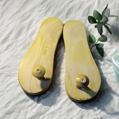 Image of Plain Wooden Khadau Chappal for Men & Women | Natural Wood Paduka Slippers for Pooja, Mandir & Spiritual Use | Handmade Traditional Footwear (Size: 10 Inch)
