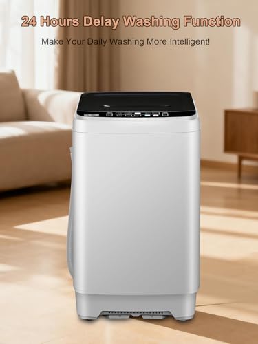 Image of KRIB BLING Full-Automatic Washing Machine with Drain Pump, 17.7 lbs Washer, 10 Wash Program & 8 Water Level, Ideal for Apartment, Dorm, RV, White