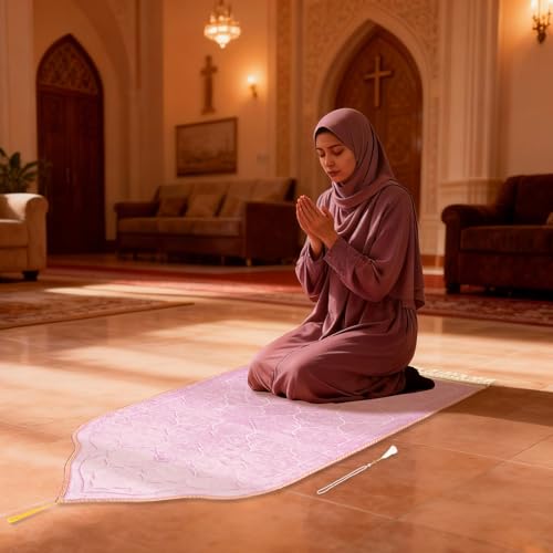 Tapete de Oración Islámico Rosado Acolchonado para Mujeres miniatura 5