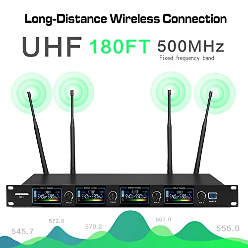 Riworal Wireless Microphone System With 4 Uhf Cordless Handheld Dynamic Mic, 180Ft Range Transmission, For Karaoke Wedding Party Church Home Ktv Singing #TOP2