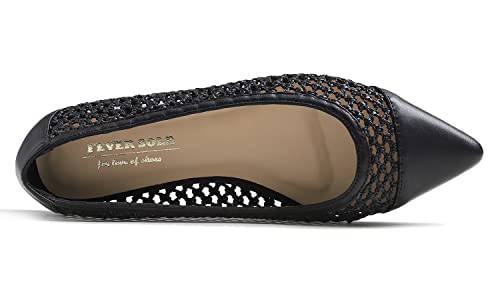 Image of FEVERSOLE Women's Woven Pointy Fashion Cutouts Breathable Knit Flat Shoes
