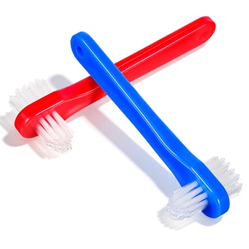GARVALON Cepillo Dental Para Prótesis Dentales Cepillo Doble Cabezal Para 2 Unidades Mango Ergonómico Portátil Limpieza De Zonas Difíciles Para Prótesis Parciales Y Completas