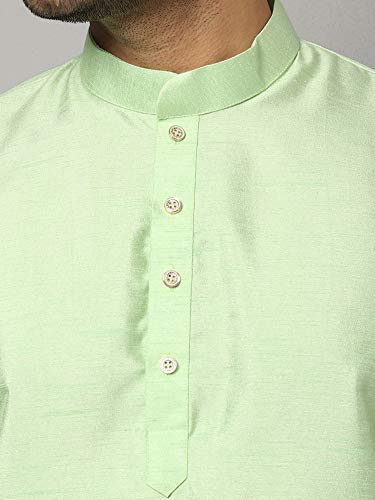 Image of Uri and MacKenzie Banarasi Dupion Silk Solid Kurta Churidar Pyjama Set for Men