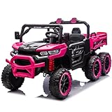 BCARORUR 24V Ride On Toys for Big Kids, 4WD 6X6 2 Seater Ride On Dump Truck with Remote Control, 20inch Seat, 3 Speeds, High Efficiency Battery, 4X100 Motors, Music, Ride On Car for Boys Girls, Pink