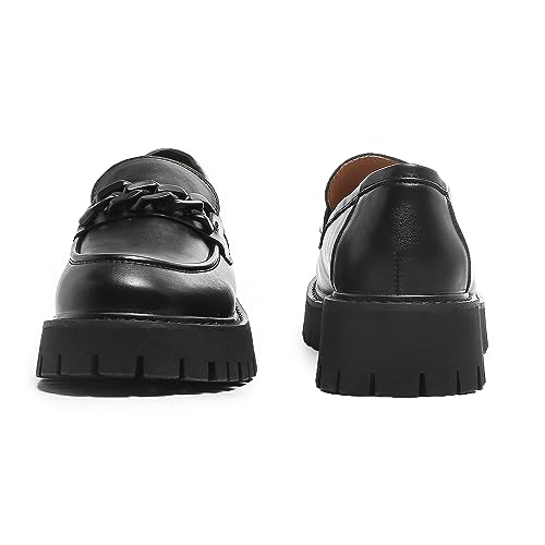 Image of Chunky Loafers Women Platform Loafers for Women Chunky Heel Lug Sole Loafers for Women Slip ons Round Toe