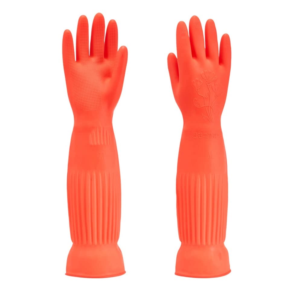 MIN-XL Rubber Dishwashing Glove, Waterproof and Oil-resistance, Suitable for kitchen Cleaning、Clothes Washing、Household Cleaning、 Dishwashing、Car Wash、Indoor Outdoor Cleaning, red-45CM-L, L (Y-L-001)