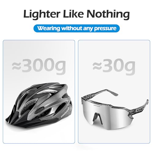 Image of Odoland Adult Bike Helmet with Cycling Sunglasses Set for Men & Women | Safety Certified Bicycle Helmet, UV Protection Glasses, Adjustable Dial for Mountain, Urban, Skating, Road, City Commuting