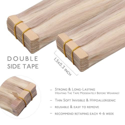 Image of WENNALIFE Tape in Hair Extensions Human Hair, 20pcs 30g 10 inch Balayage Light Wheat Platinum Blonde Remy Hair Extensions Straight Human Hair Tape in Extensions Skin Weft Tape Extensions Human Hair