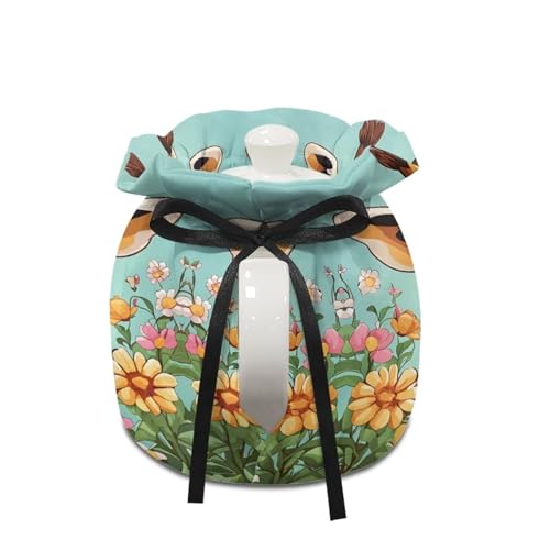 Image of Insulated Tea Cosy for Small Teapot Cartoon Giraffe Tea Pot Dust Cover Keep Warm Tea Cozy Knitted Kitchen Kettle Cloth Cover with Adjustable Drawstring