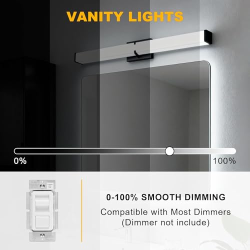 Image of Bathroom Light Fixtures: 31.5 Inch ETL Certified LED Bathroom Vanity Light 5700K Cool White 36W 2500LM - Modern Black Vanity Light Dimmable with Clear Shade - Bathroom Lighting Fixtures Over Mirror