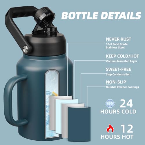 Image of BJPKPK 64oz Stainless Steel Water Bottle, Half Gallon Insulated Water Jug