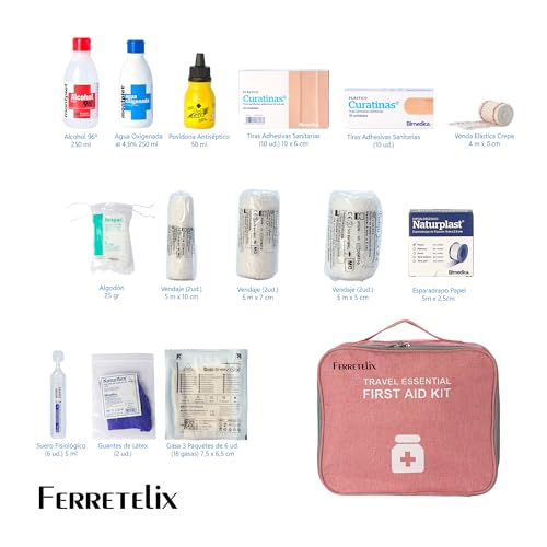 FERRETELIX® Botiquin burdeos neceser primeros auxilios con dotacion 25 cm x 22 cm x 12cm Completo Emergencia, Para Viaje y Acampada, Coche, Supervivencia, Excursión, Montaña, Senderismo, Aventura. - imagen 2