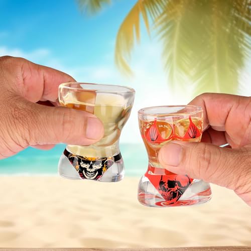 Muscle Man & Bikini Glass Shot Glasses, Reusable Skull Shot Glasses, 30ml Heavy Base Shot Cups Set of 2 with Gift Box for Alcohol Shots, Vodka, Expresso, Tequila & Dessertsor, Birthday Christmas Gift