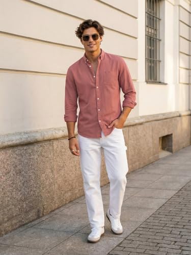 Image of Urbano Fashion Men's Cotton Full Sleeve Regular Fit Solid Oxford Shirt with Button-Down Collar