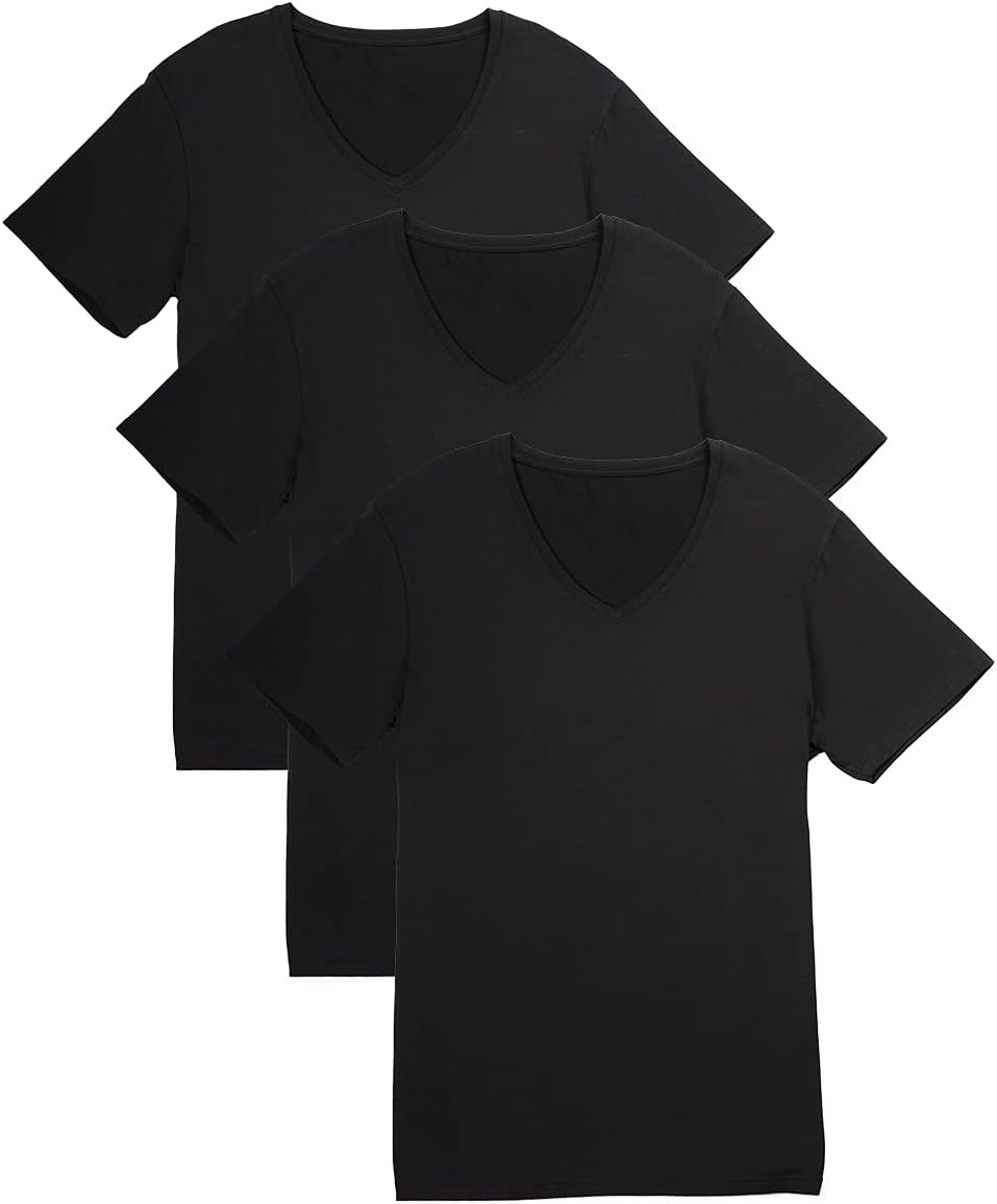 Fishers Finery Men's Classic V-Neck Comfort Soft Keep Tucked Undershirt - Breathable Cotton Modal Blend T-Shirt