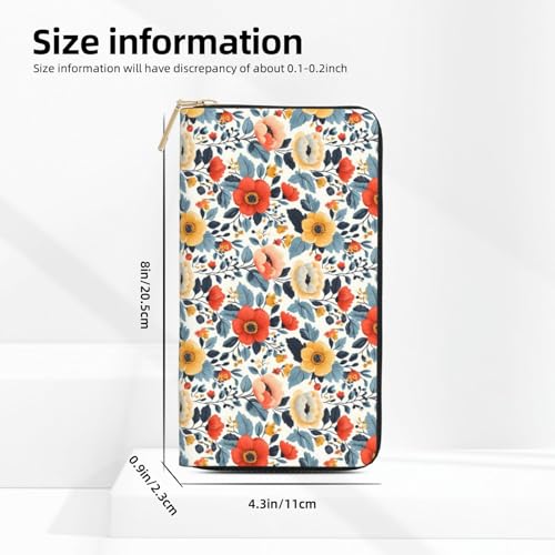 Leather Thin Slim Wallets for Women & Men - Colorful Art Flower Print Card Wallet Holder with Zipper2