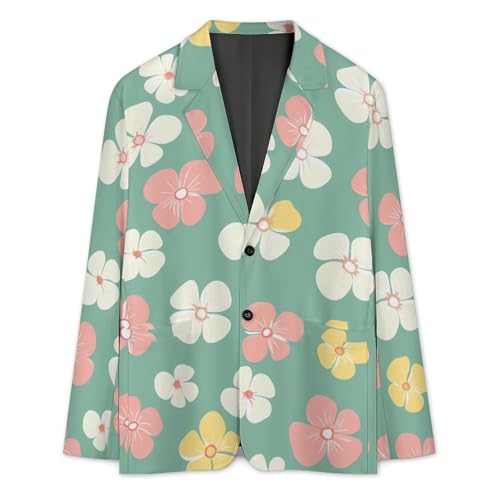 Cute Floral Flowers Pattern Men's Slim Suit Long-Sleeve Prom Tuxedo Classic Two Button Business Jacket3