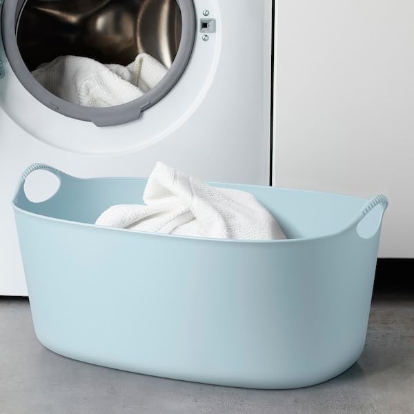 TORKIS Flexible Laundry Basket, 9 Gallon – Pale Blue Plastic Hamper for Indoor/Outdoor Use, Lightweight & Durable Storage Bin