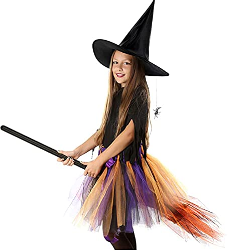 Image of Kaku Fancy Dresses Halloween Witch Broomstick With Hat | Wizard Flying Broom Stick with Witch Hat | Halloween Cosplay Costume for Haunted Horror Witch Costume Accessories