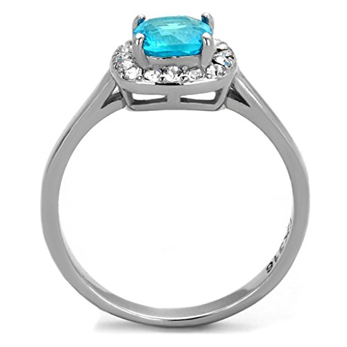 Marimor Jewelry Women's .92 Carat Cushion Cut Sea Blue Cubic Zirconia Stainless Steel Halo Engagement Ring 5-103