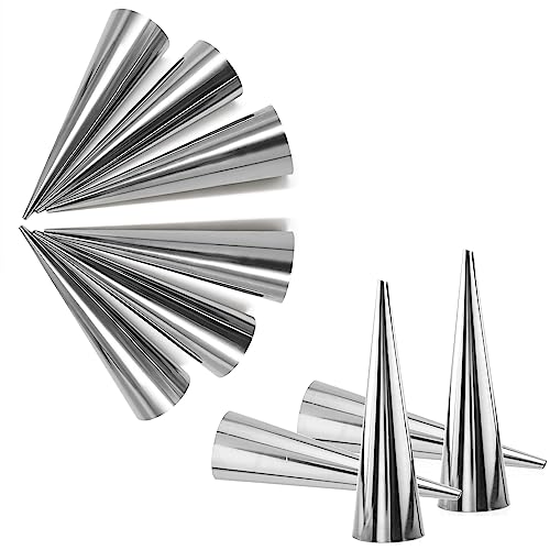 10Pcs Stainless Steel Croissant Mold Pastry Cream Horn Cake Bread Mold 5.5 Inch Ice Cream Molds Baking Cones Cream Horn Molds for Making Croissant Ice Cream, Silver