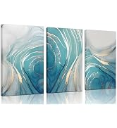 3Pcs Abstract Marble Fluid Wall Art Turquoise gold Print bathroom Mid Century Texture Wall Decor ...